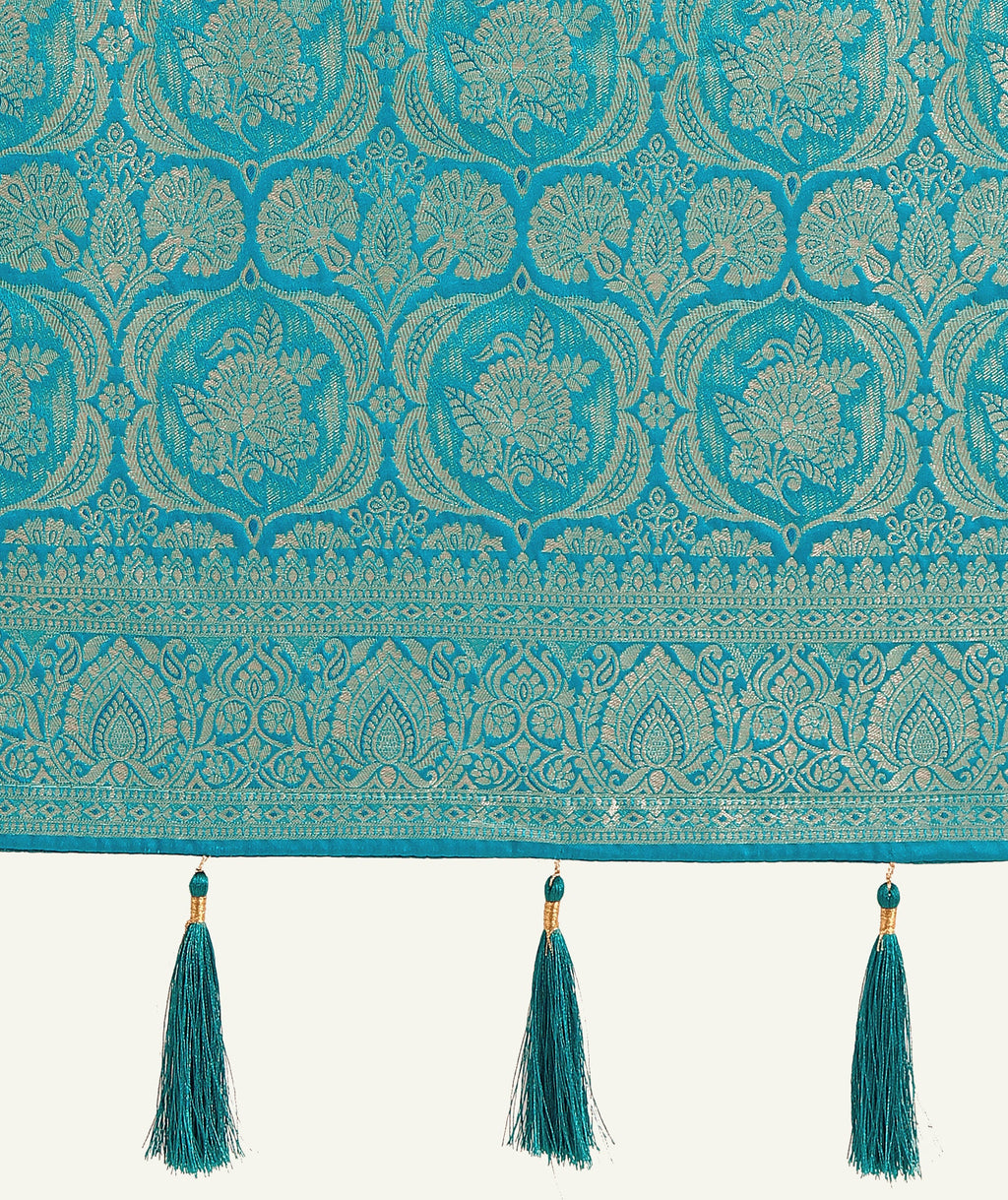 Monjolika Fashion Effervescent Aqua blue Soft Banarasi Satin Silk Saree With Elision Blouse Piece