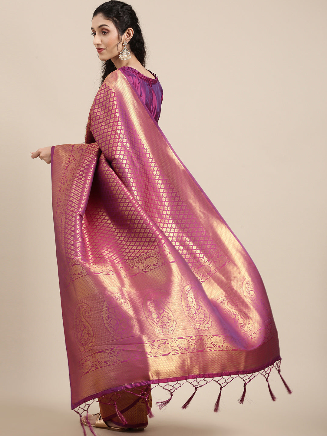 Saree Mall Magenta Ethnic Motifs Zari Silk Blend Banarasi Saree For Women - Distacart
