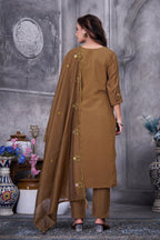 Lorenvalley Fashion Brown Roman Silk Multi Embroidery Thread With Hand Work Kurta Pant Dupatta - Distacart