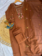 Lorenvalley Fashion Brown Roman Silk Multi Embroidery Thread With Hand Work Kurta Pant Dupatta - Distacart