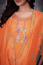 Lorenvalley Fashion Orange Roman Silk Multi Embroidery Thread With Hand Work Kurta Pant Dupatta - Distacart