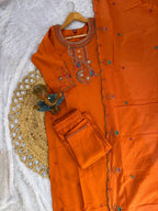 Lorenvalley Fashion Orange Roman Silk Multi Embroidery Thread With Hand Work Kurta Pant Dupatta - Distacart