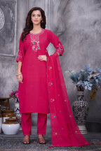Lorenvalley Fashion Ranipink Roman Silk Multi Embroidery Thread With Hand Work Kurta Pant Dupatta - Distacart