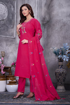 Lorenvalley Fashion Ranipink Roman Silk Multi Embroidery Thread With Hand Work Kurta Pant Dupatta - Distacart