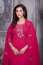 Lorenvalley Fashion Ranipink Roman Silk Multi Embroidery Thread With Hand Work Kurta Pant Dupatta - Distacart