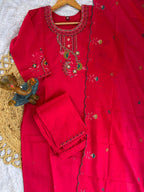 Lorenvalley Fashion Ranipink Roman Silk Multi Embroidery Thread With Hand Work Kurta Pant Dupatta - Distacart