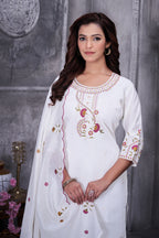 Lorenvalley Fashion White Roman Silk Multi Embroidery Thread With Hand Work Kurta Pant Dupatta - Distacart