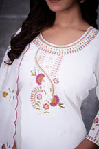 Lorenvalley Fashion White Roman Silk Multi Embroidery Thread With Hand Work Kurta Pant Dupatta - Distacart