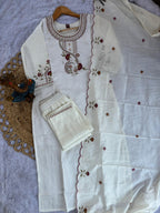 Lorenvalley Fashion White Roman Silk Multi Embroidery Thread With Hand Work Kurta Pant Dupatta - Distacart