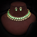 Tehzeeb Creations Sea Green Colour Gold-Polished Stone Jewellery Choker Necklace Set With Matching Pair of Stud Earrings