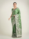 Monjolika Fashion Light Green Zari Weaving Work Banarasi Satin Silk Traditional Saree - Distacart