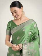 Monjolika Fashion Light Green Zari Weaving Work Banarasi Satin Silk Traditional Saree - Distacart