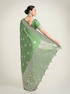 Monjolika Fashion Light Green Zari Weaving Work Banarasi Satin Silk Traditional Saree - Distacart