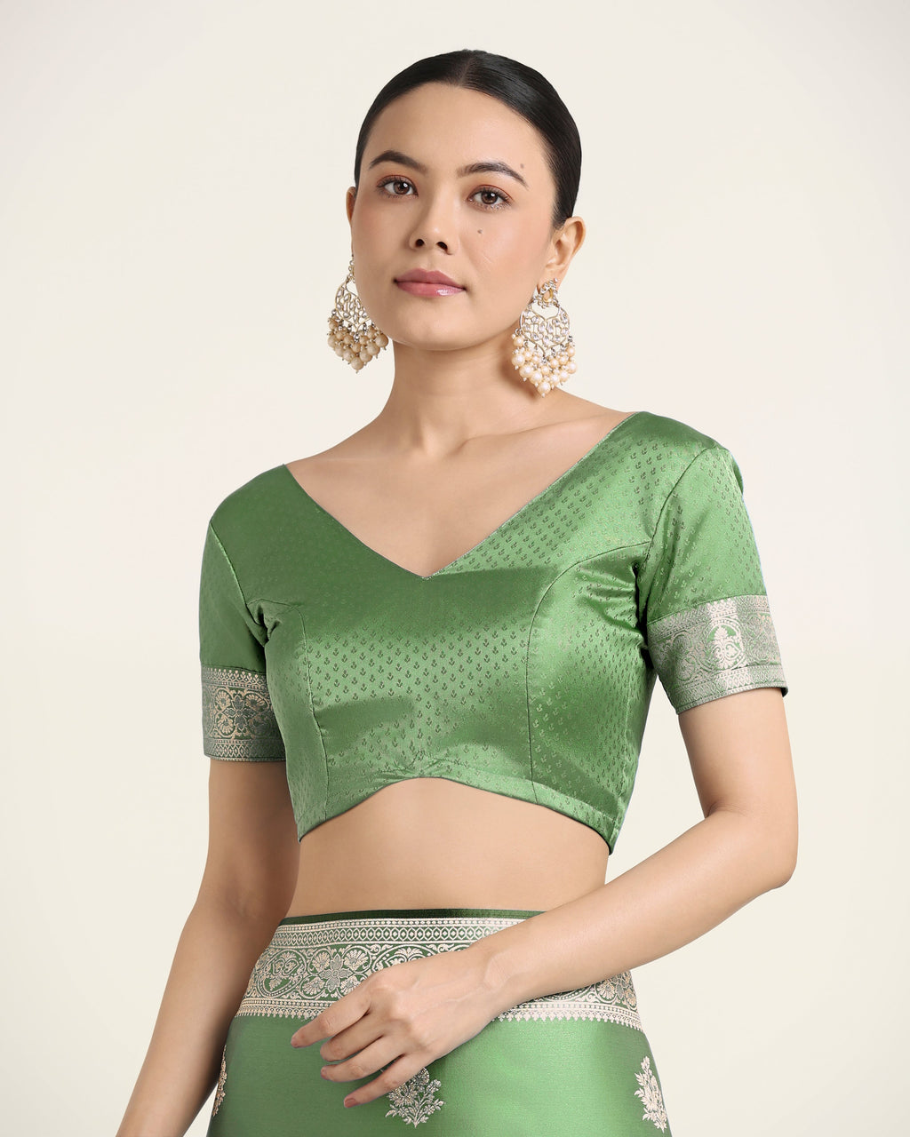 Monjolika Fashion Light Green Zari Weaving Work Banarasi Satin Silk Traditional Saree - Distacart