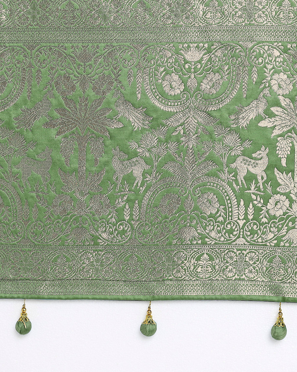 Monjolika Fashion Light Green Zari Weaving Work Banarasi Satin Silk Traditional Saree - Distacart