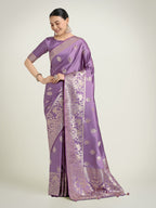 Monjolika Fashion Lavender Zari Weaving Work Banarasi Satin Silk Traditional Saree