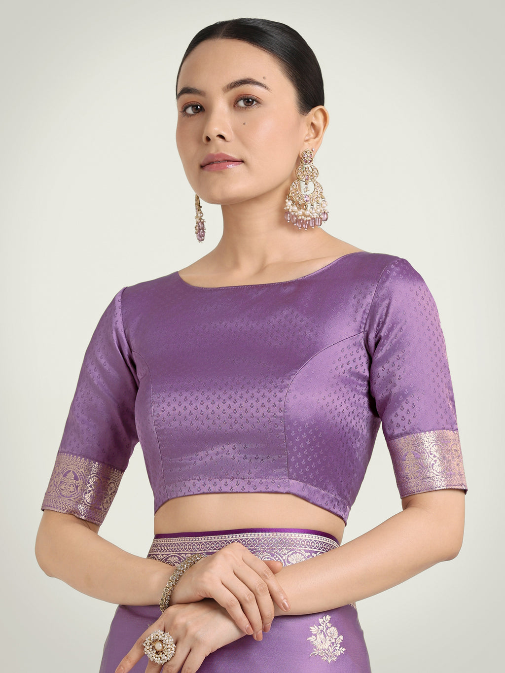 Monjolika Fashion Lavender Zari Weaving Work Banarasi Satin Silk Traditional Saree