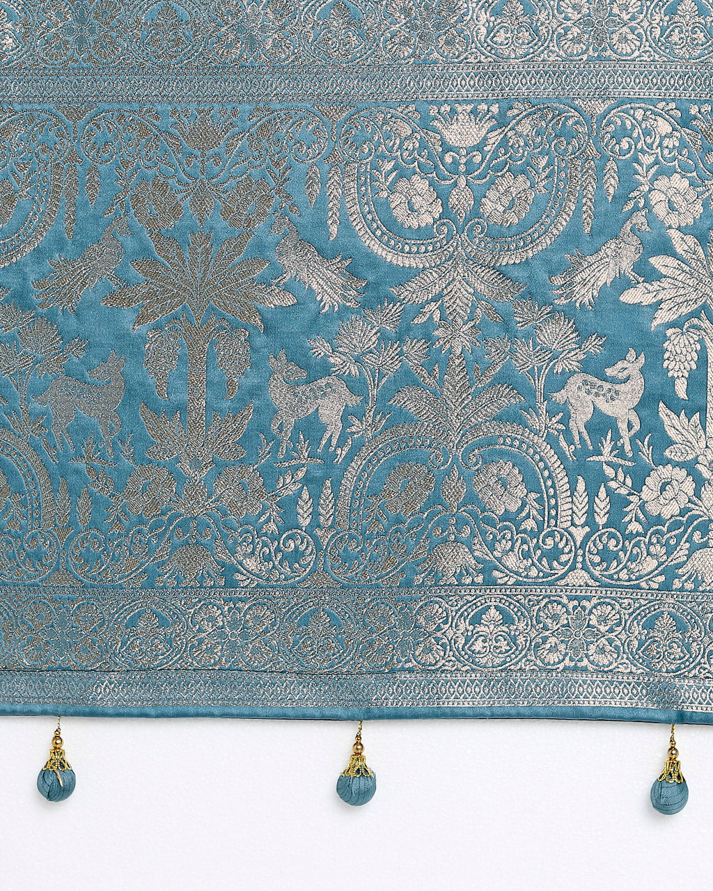 Monjolika Fashion Cyan blue Zari Weaving Work Banarasi Satin Silk Traditional Saree