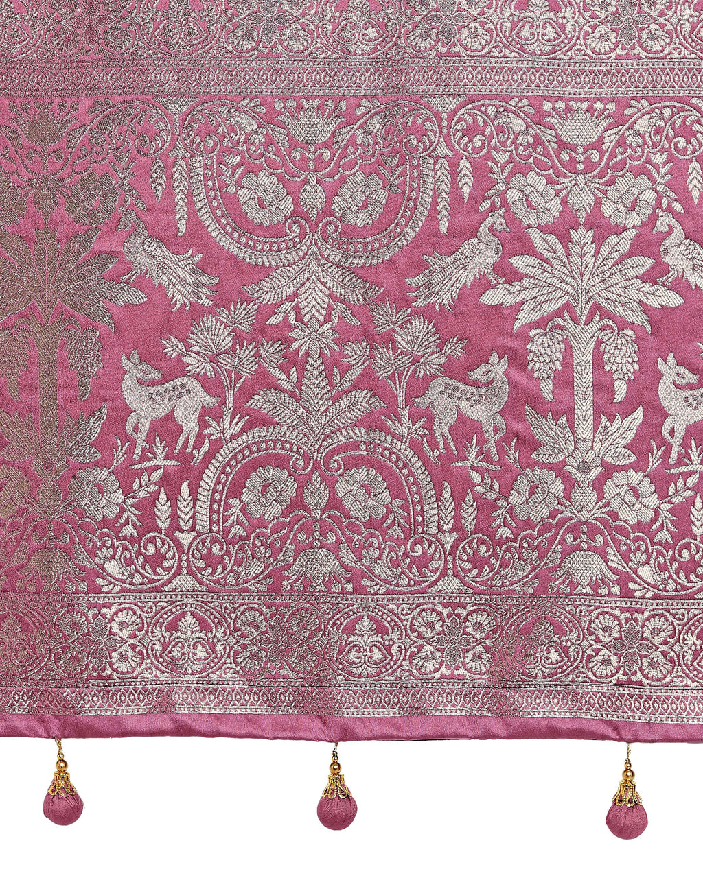 Monjolika Fashion Dusty Pink Zari Weaving Work Banarasi Satin Silk Traditional Saree