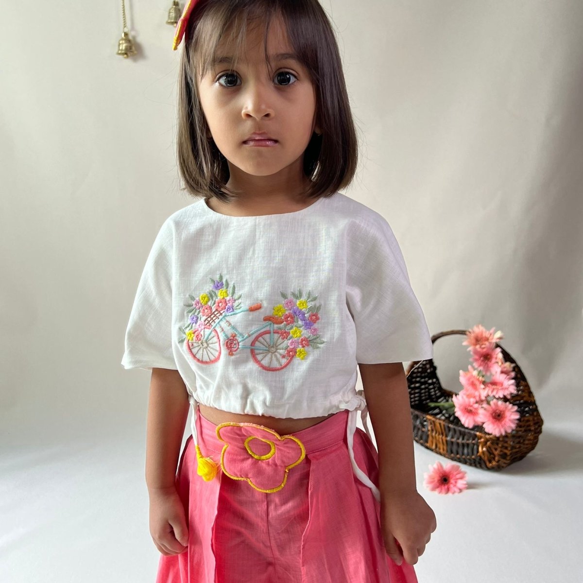 ArthLife Pink White Cycle Embroidered Co-Ord Set