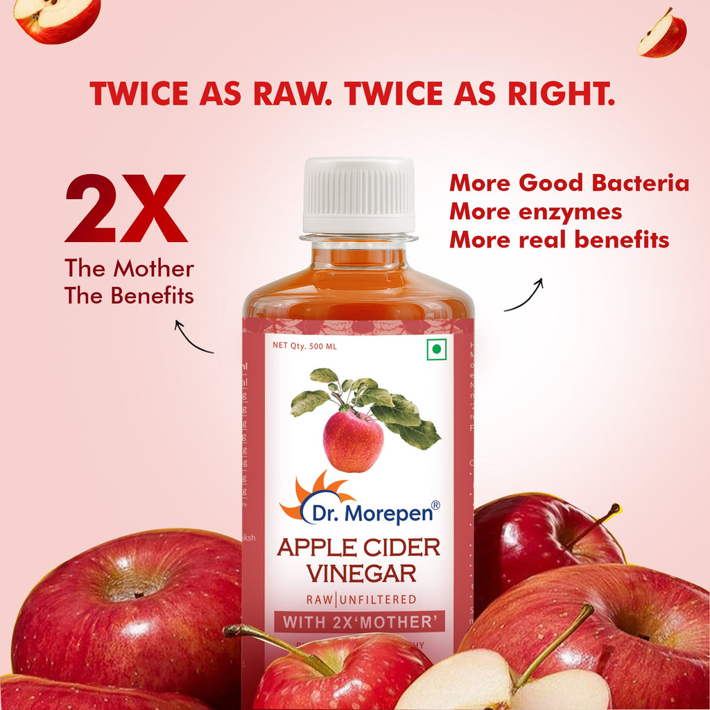 Dr. Morepen Apple Cider Vinegar With 2x Mother for Weight Management, Immunity, Skin & Hair - Distacart