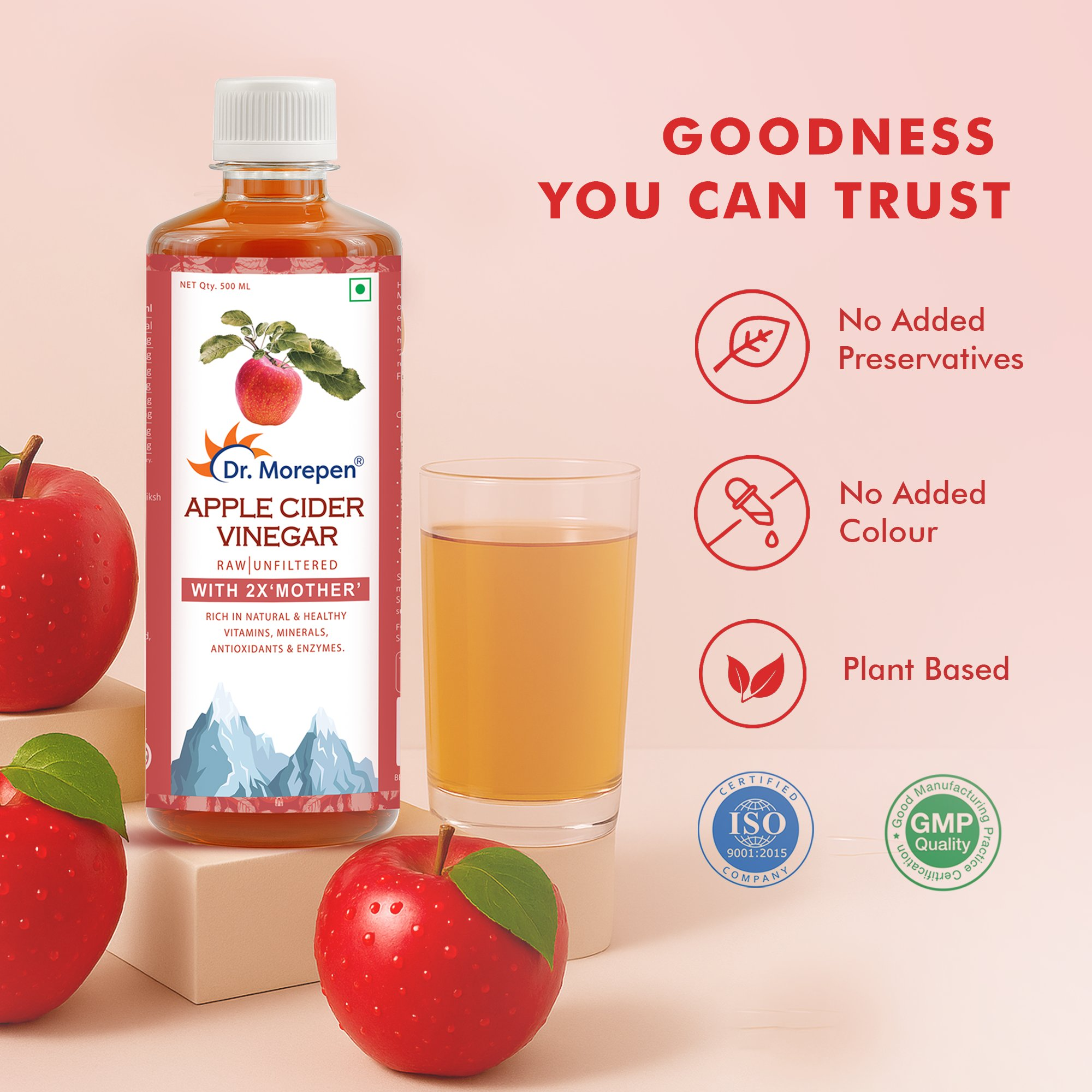 Dr. Morepen Apple Cider Vinegar With 2x Mother for Weight Management, Immunity, Skin & Hair - Distacart