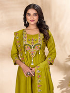 Lorenvalley Fashion Parrot Roman Silk Multi Sequence Embroidery Thread With Hand Work Anarkali Kurti Pant Dupatta - Distacart