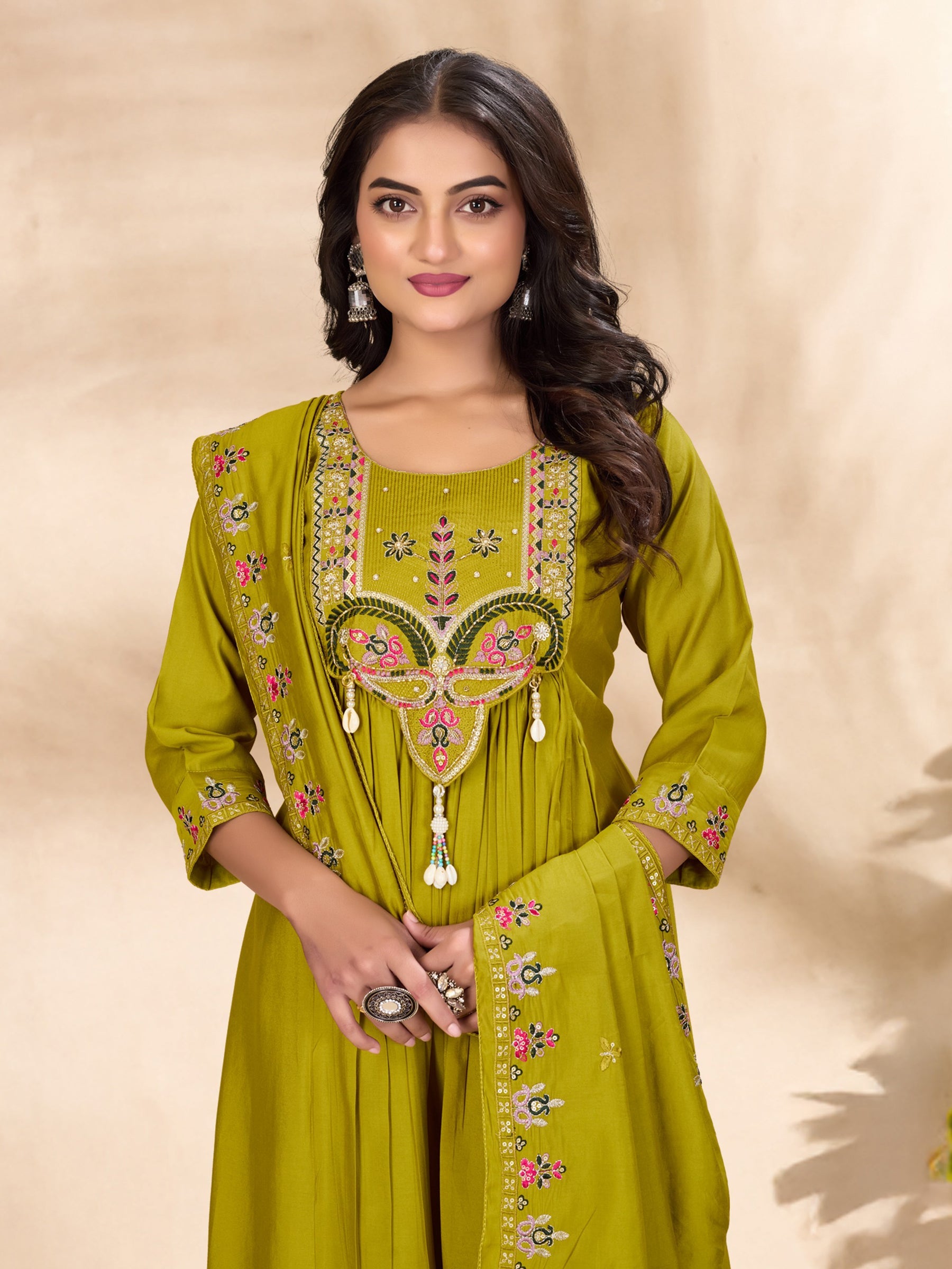 Lorenvalley Fashion Parrot Roman Silk Multi Sequence Embroidery Thread With Hand Work Anarkali Kurti Pant Dupatta - Distacart