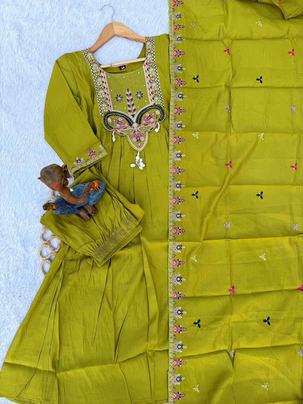 Lorenvalley Fashion Parrot Roman Silk Multi Sequence Embroidery Thread With Hand Work Anarkali Kurti Pant Dupatta - Distacart