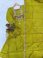 Lorenvalley Fashion Parrot Roman Silk Multi Sequence Embroidery Thread With Hand Work Anarkali Kurti Pant Dupatta - Distacart
