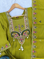 Lorenvalley Fashion Parrot Roman Silk Multi Sequence Embroidery Thread With Hand Work Anarkali Kurti Pant Dupatta - Distacart