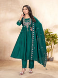 Lorenvalley Fashion Rama Roman Silk Multi Sequence Embroidery Thread With Hand Work Anarkali Kurti Pant Dupatta - Distacart