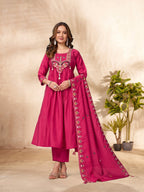 Lorenvalley Fashion Ranipink Roman Silk Multi Sequence Embroidery Thread With Hand Work Anarkali Kurti Pant Dupatta - Distacart