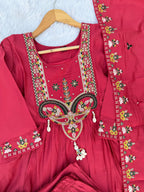 Lorenvalley Fashion Ranipink Roman Silk Multi Sequence Embroidery Thread With Hand Work Anarkali Kurti Pant Dupatta - Distacart