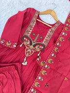 Lorenvalley Fashion Ranipink Roman Silk Multi Sequence Embroidery Thread With Hand Work Anarkali Kurti Pant Dupatta - Distacart