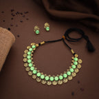 Tehzeeb Creations Sea Green Colour Gold-Polished Stone Jewellery Choker Necklace Set With Matching Pair of Stud Earrings
