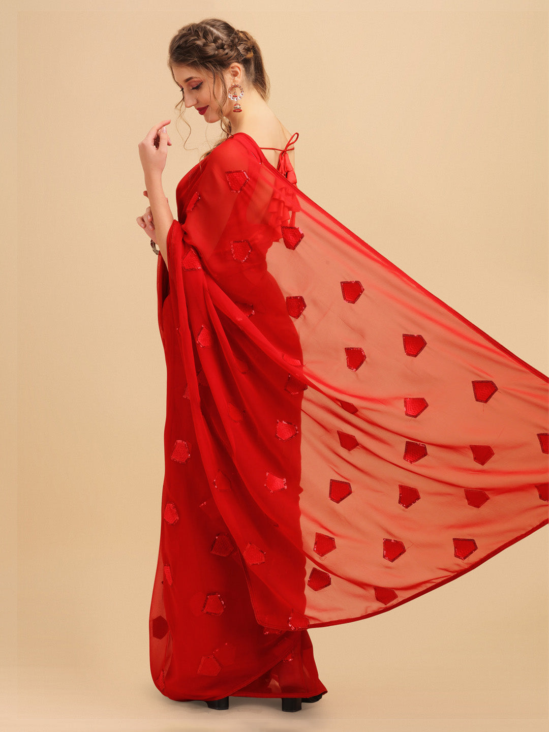 Sangria Red Sequinned Pure Georgette Saree - Distacart
