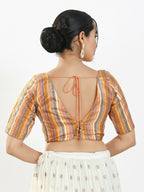 Joban Fashion Peach Multi Brocade Padded Blouse With V Neck Elbow Sleeves - Distacart