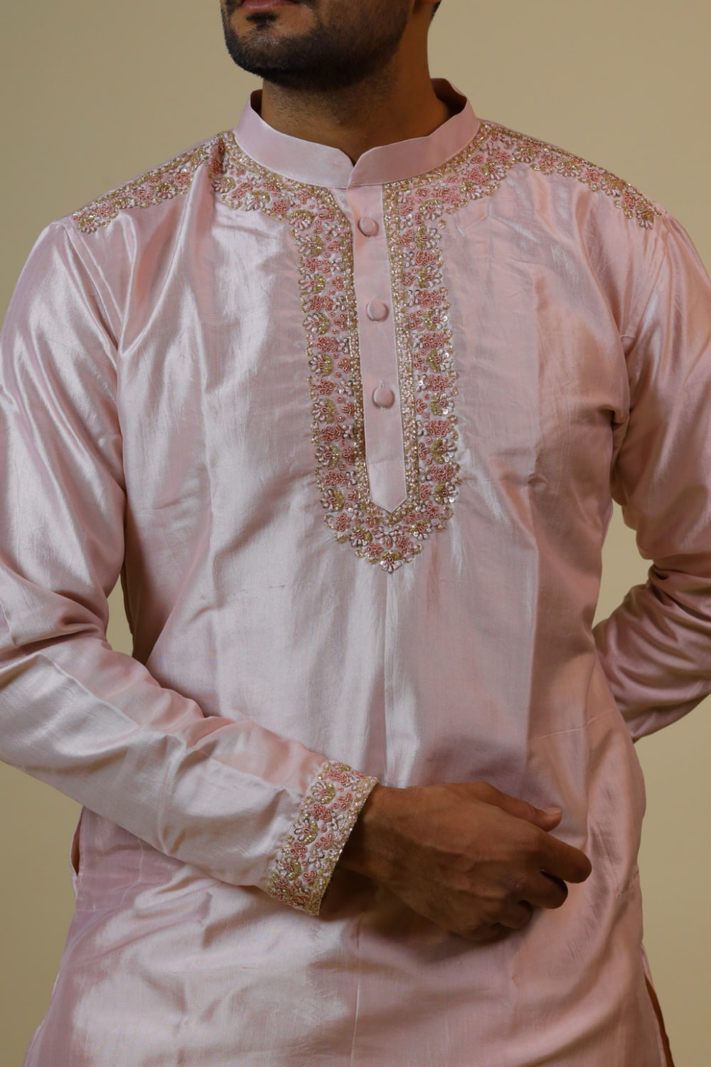 Light Coral Designer Men's Kurta by Hilo Design
