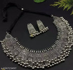Tehzeeb Creations Women's German Silver Oxidised Necklace And Earrings