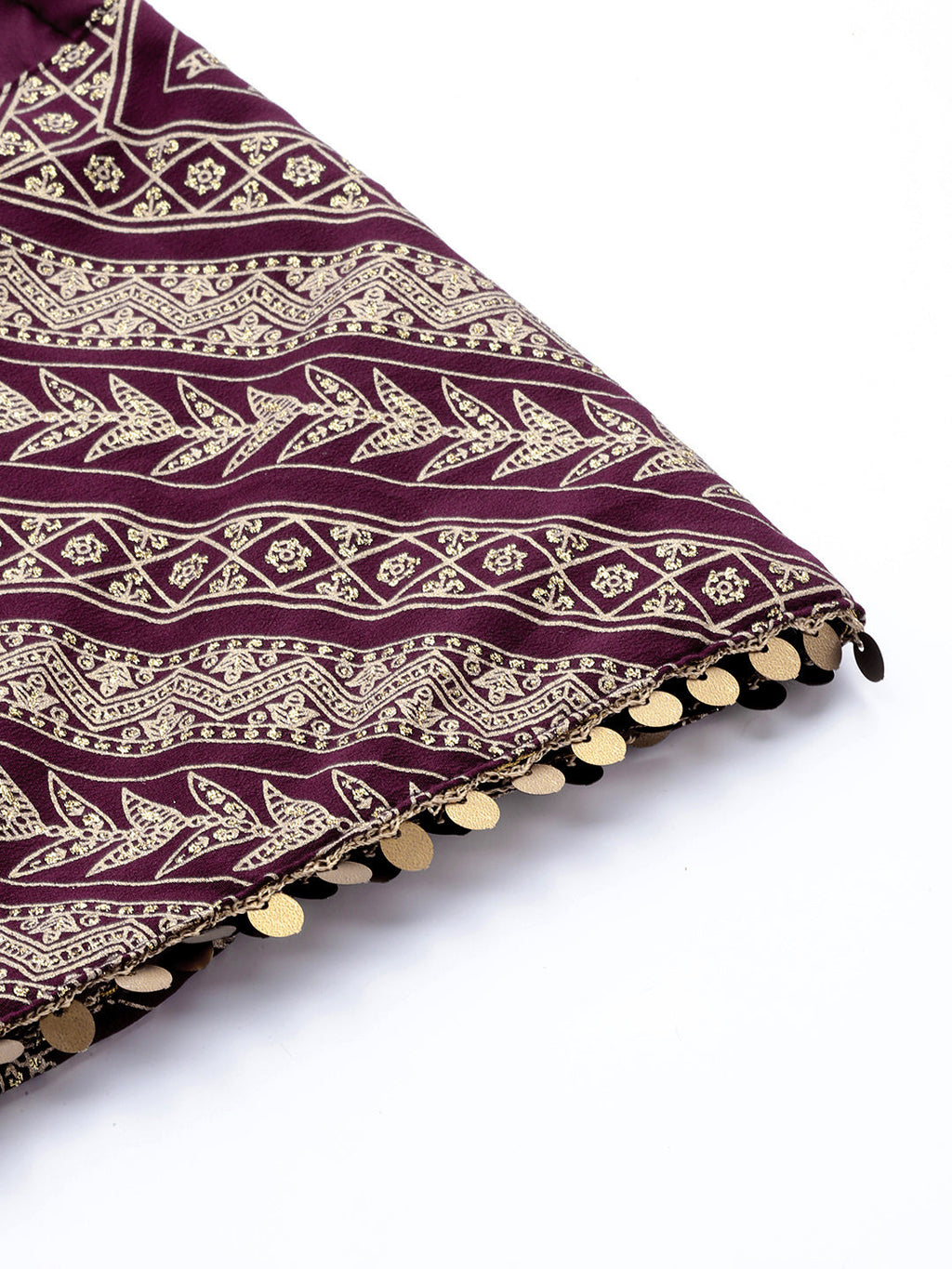 Indian Clothing Ahalyaa Purple & Gold-Toned Printed Sequinned Foil Print Ready to Wear Lehenga & Blouse With Dupatta