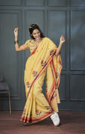 Anaita Yellow Designer Weaving Handloom Linen Saree With Blouse - Distacart