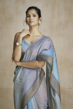 Anaita Dark Grey Fancy Fabric With Digital Print Saree With Blouse - Distacart
