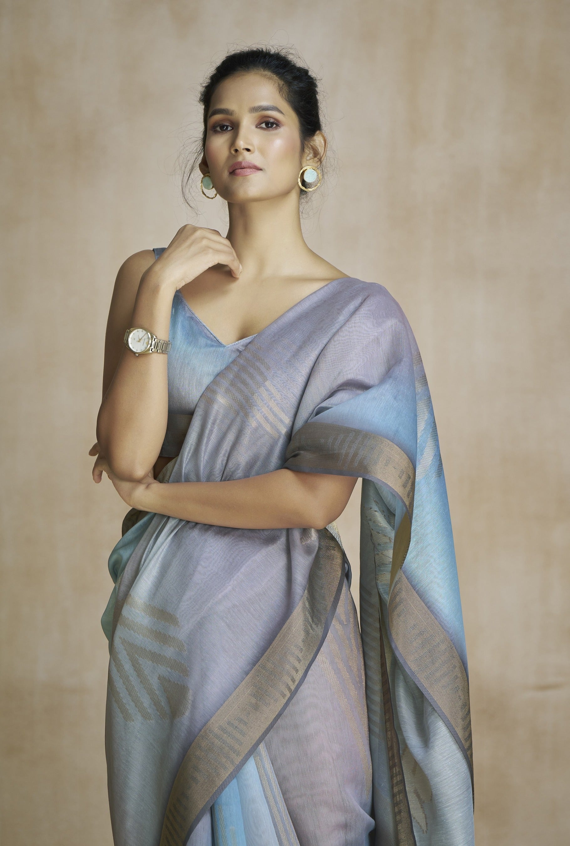 Anaita Dark Grey Fancy Fabric With Digital Print Saree With Blouse - Distacart