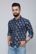 Miravan Men's Blue Floral Print Full Sleeve Casual Shirt