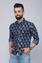 Miravan Men's Blue Floral Print Full Sleeve Casual Shirt