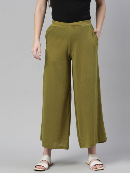 Souchii Olive Green Knitted Ethnic Palazzos