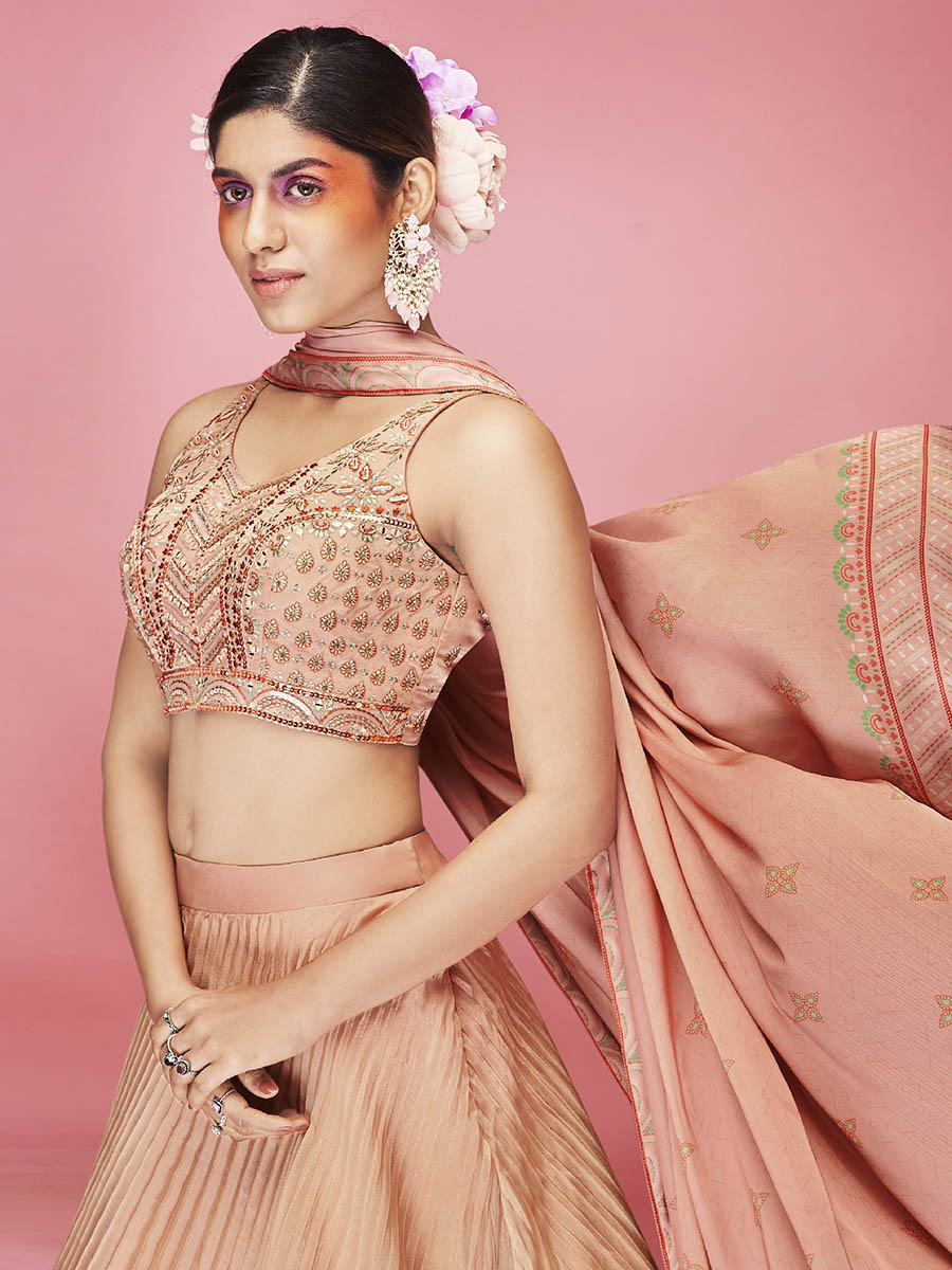 Myra Orange Art Silk Embroidered Designer Lehenga