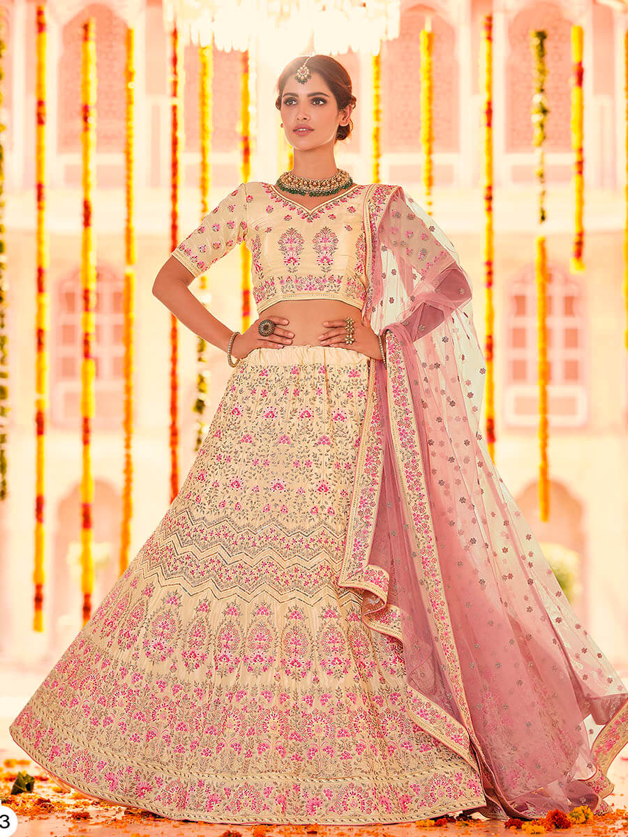 Myra Yellow Crepe Embroidered Designer Lehenga