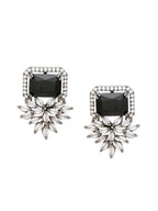 Shoshaa Silver-Plated & Black CZ Studded Contemporary Drop Earrings - Distacart